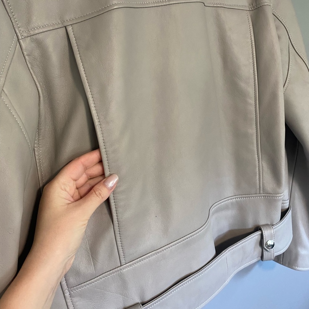 Acne Studios Merlyn Oversized Leather Moto Jacket 38 Dove Gray Lamb Leather - Picture 10 of 16